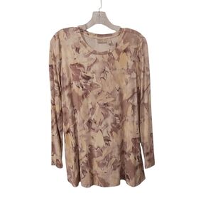 LOGO by Lori Goldstein Rayon 230 Midnight Floral Long Top White Sand Sz Small